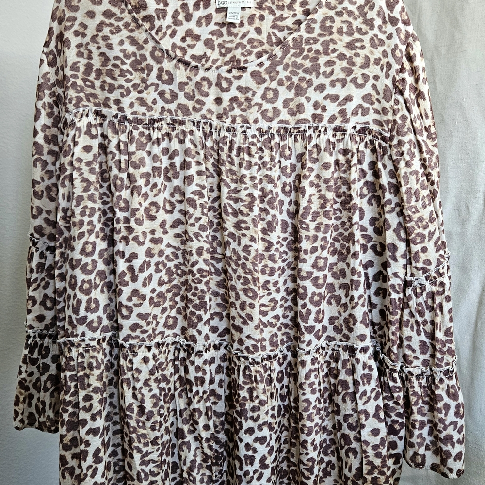 Cato Leopard Print Top in Brown and Cream